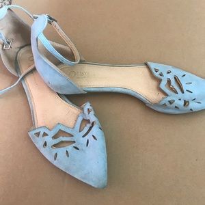 Akira powder blue laser cut flats with ankle wrap 10